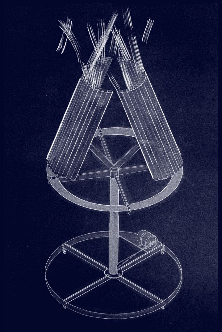 graphisme: Thomas Perrodin à partir d'un dessin Dennis Oppenheim, Launching strcuture Project for Geneva, 1981